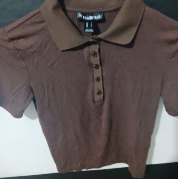 SWS Essentials Women knitted brown collared buttoned crop top - Picture 7 of 8